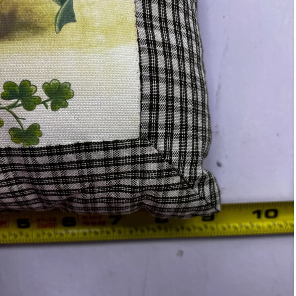 Happy St Patricks Day Decor Pillow Shamrock Basket Gingham Check Green Black